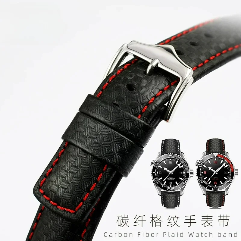 Outdoor Sports Carbon Fiber Plaid Leather Watch Strap Suitable for Huawei Dituo Mido Orange Rudder Citizen 20 22mm