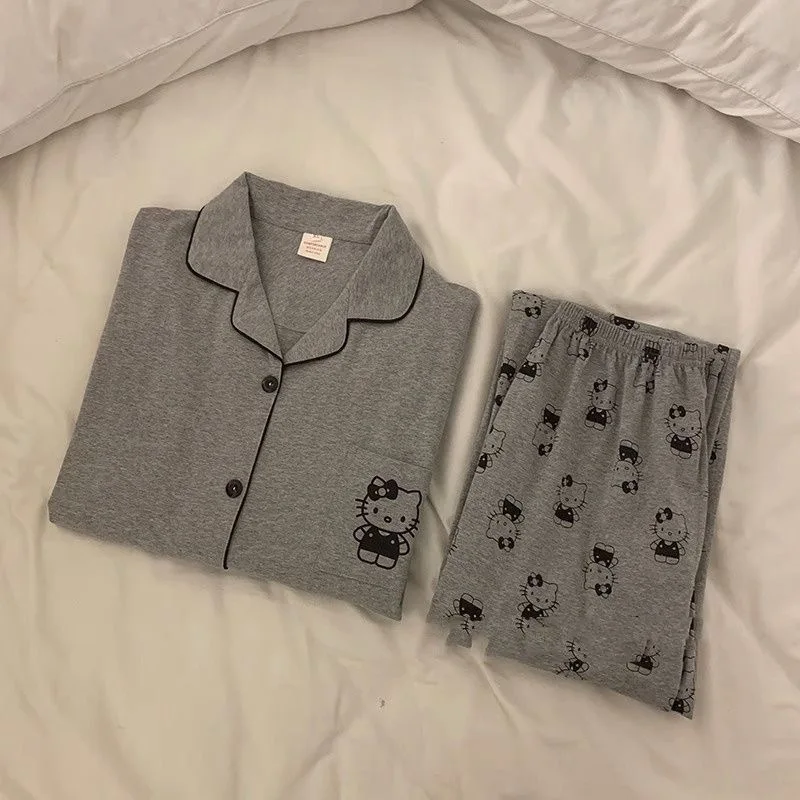 

Anime New Sanrio Hello Kitty Pajamas Spring Autumn Girls Long Sleeve Cardigan Fashion Cartoon Home Clothing Set Gift for Friends