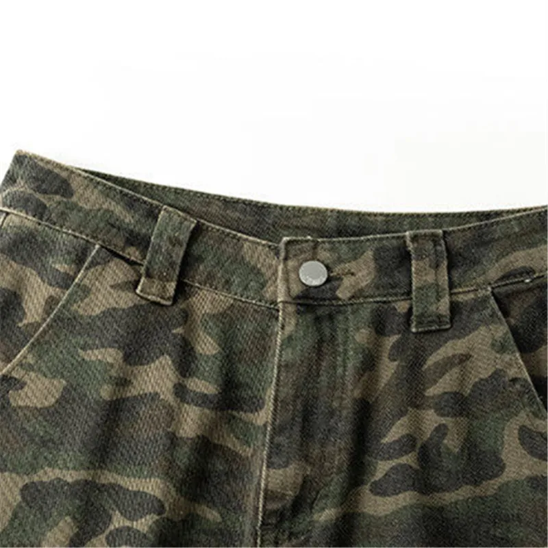 여름 위장 반바지 남자 구멍 하이 스트리트 힙합 데님 반바지 남성 무릎 길이 캐주얼 바지 패션 빈티지 streetwear