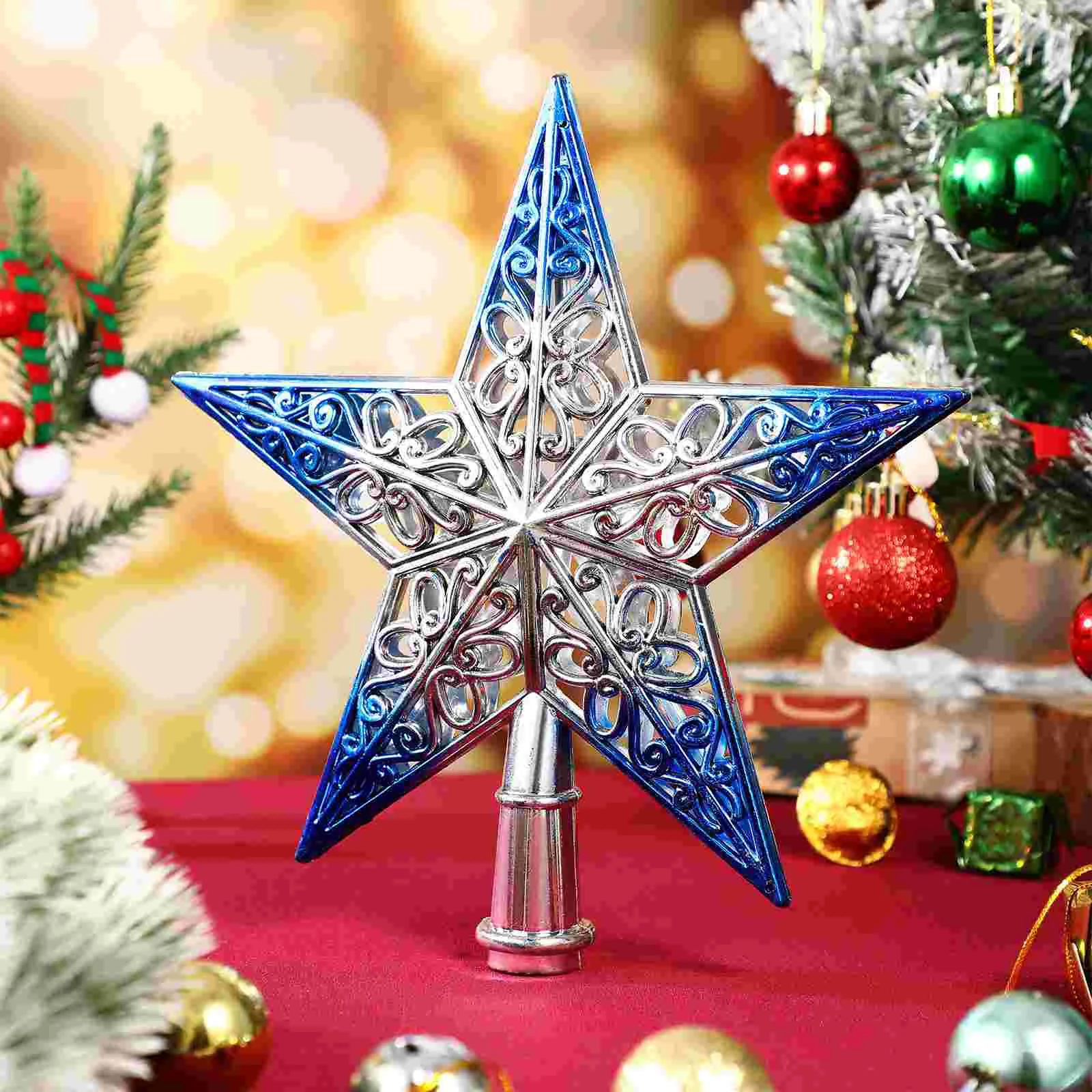 1 PC Christmas Tree Star Topper ตกแต่งพลาสติก Star Tree Topper Xmas Tree Hollow OUT Topper Star
