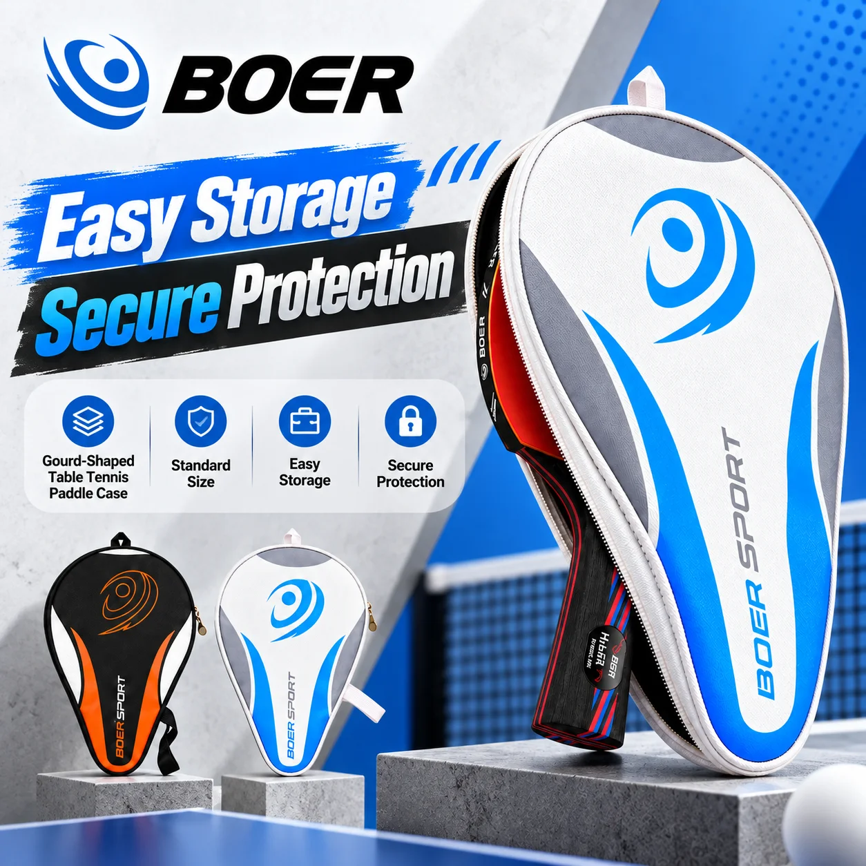 Boer Table Tennis Racket Bag, Racket Cover, Gourd-Shaped Bag, Non-Deformable Table Tennis Bag, Soft Bag