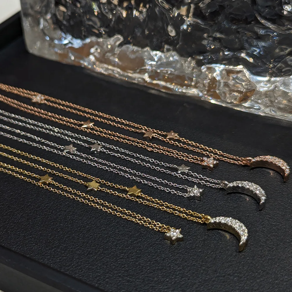 

Temperament Versatile Star and Moon Micro-inlaid Gift Birthday Three-color Elegant and Exquisite Double-layer Necklace