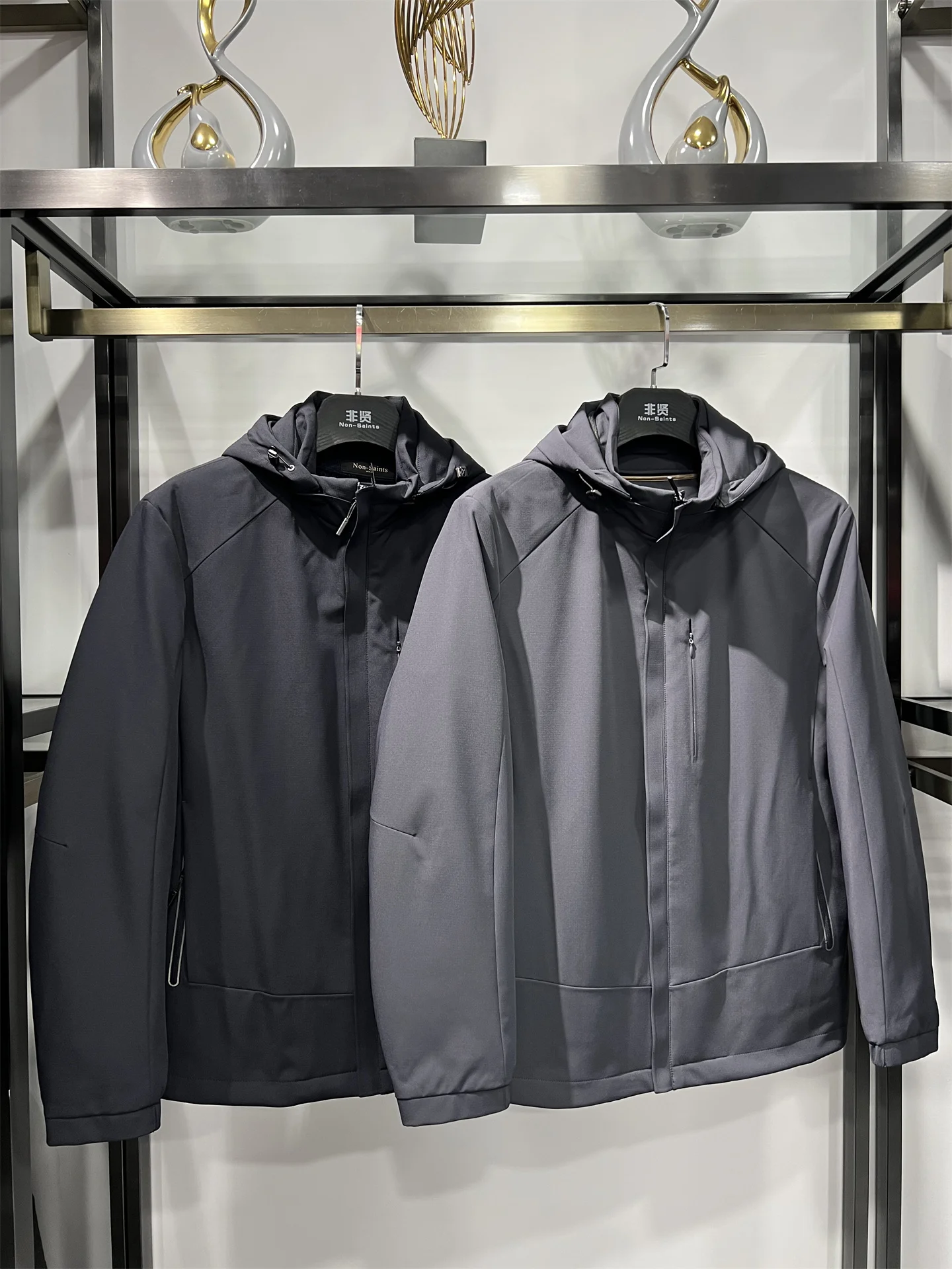 

High Quali Non-Saints Men's down Jaet Du down ex Outdoor Windproof Warm Long Sve Zipper Closure Regular Fit Coat