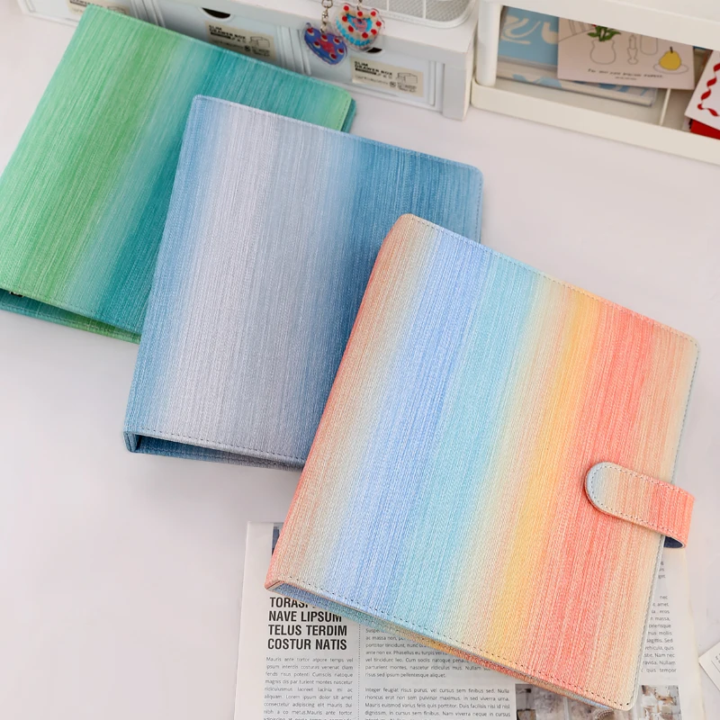 Gradient Striped A5 Binder 3-Ring PU Leather Loose-Leaf Album K-Pop Photocard Holder Idol Albums ﻿Korean 포카 바인더