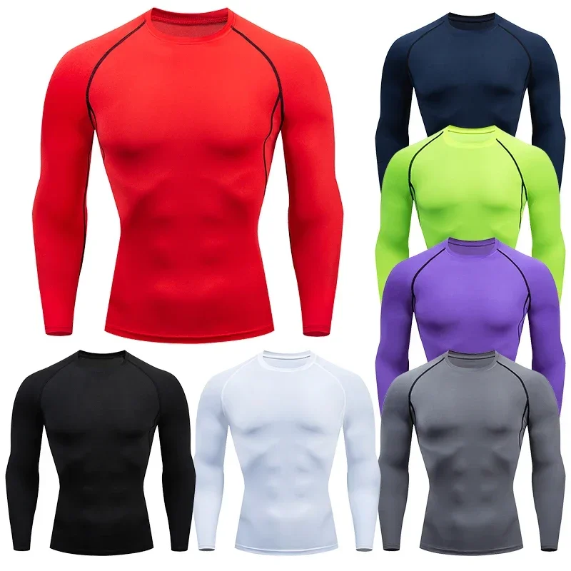 

2025 Men Leisure Compression Running T-shirt Fitness Tight Long Sleeve Sport Shirts Homme Training Jogging Tops Gym Sportswear