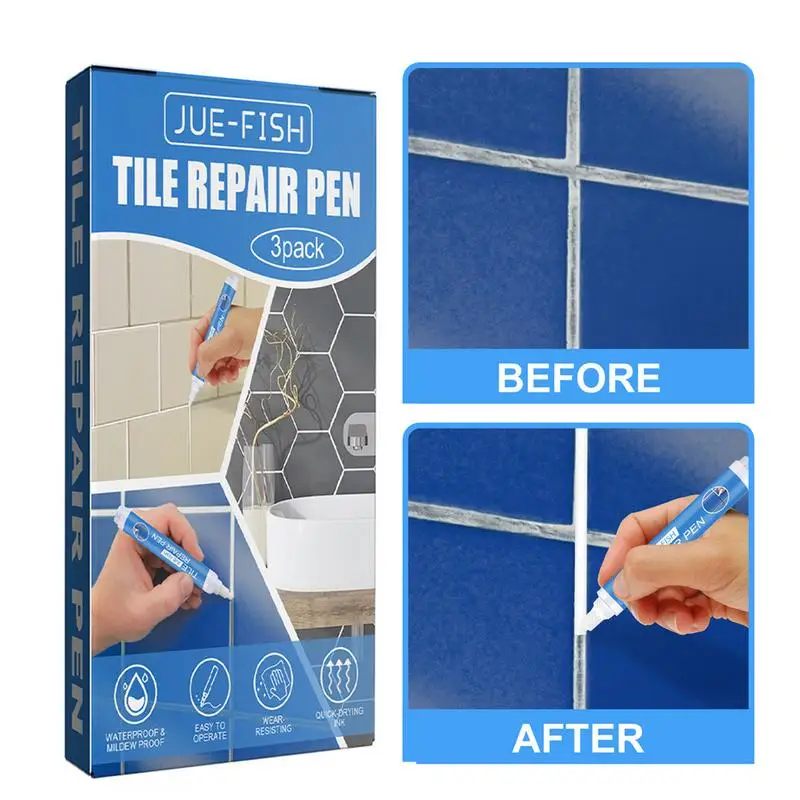 Rotulador restaurador de lechada de 3 piezas, rotuladores de lechada de azulejos blancos a prueba de agua, pluma de costura de pared, secado rápido, colorante de lechada