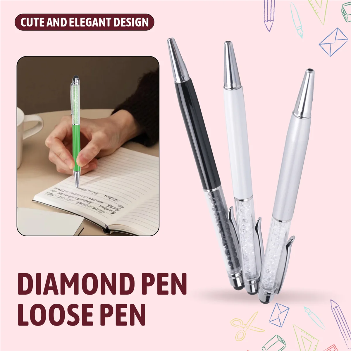 

AAAE 40 шт. хрустальная шариковая ручка оптом, блестящая 2 в 1, тонкий хрустальный алмазный экран, стилус, черные гелевые чернила, шариковая ручка с блестками