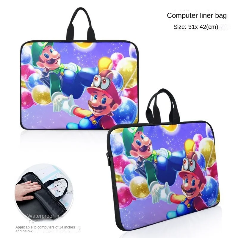 Super Mario Bros Cartoon Laptop Bag 14 Inches Anime Pattern Notebook Bag Shockproof Macbook M1 Air Pro HP Computer Sleeve Case