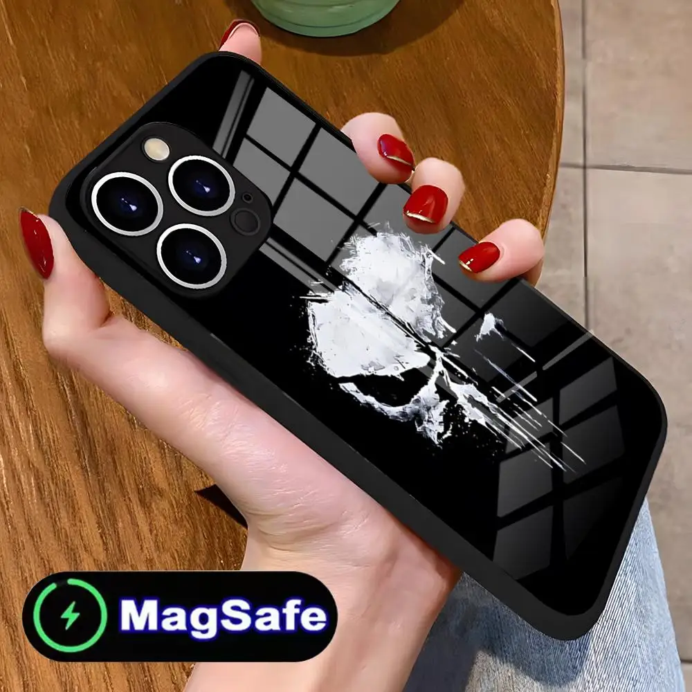 Marvel Punisher  Phone Case For IPhone 16 15 14 13 12 11 Pro Max Plus Mini MagSafe Wireless Charging Glass Cover