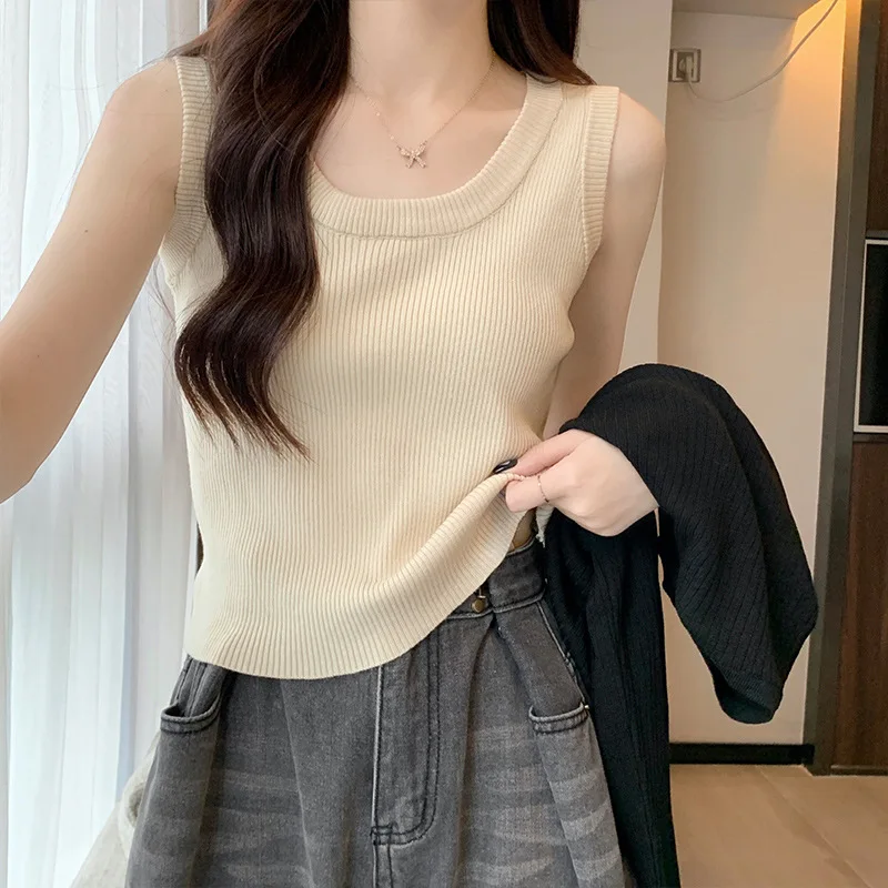 Sleeveless Sling I-shaped Vest Women's Summer Knitted Slim-fitting Anti-light