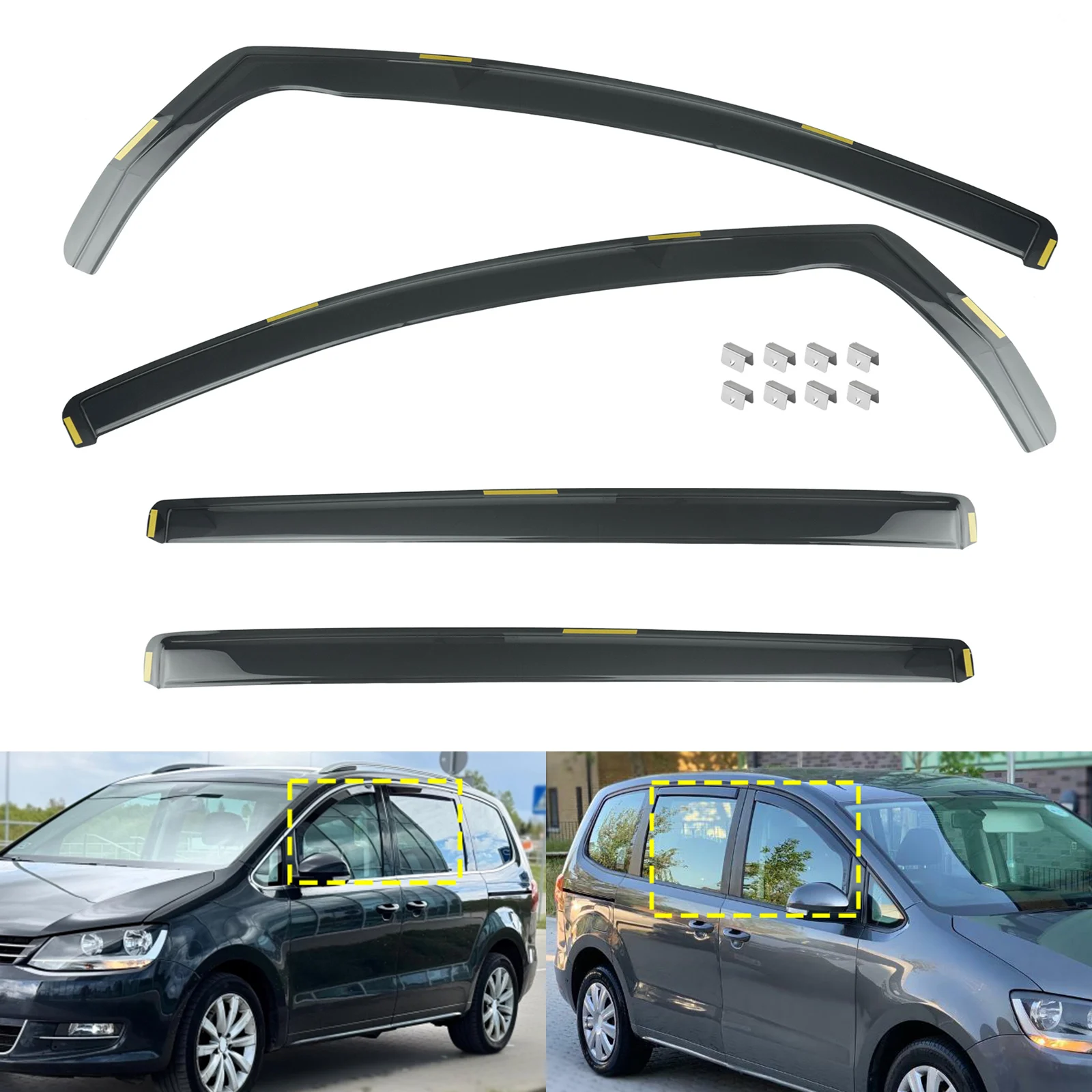 

4pcs Auto Window Wind Rain Sun Guard Deflectors Protector Sheet Tint Tea For VW Sharan 7N Seat Alhambra 710 MPV 2010-2020