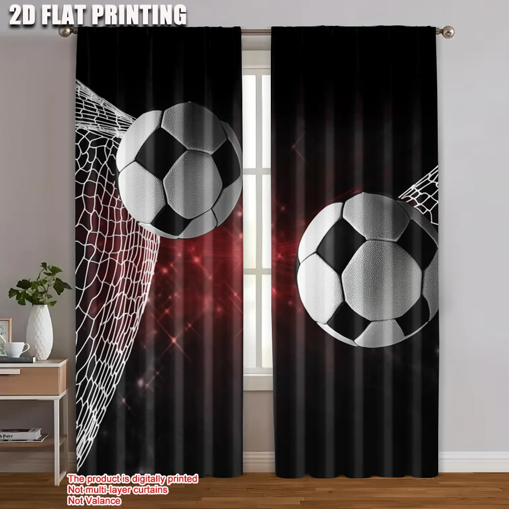 2 Stück 2D-Flachdruck-Vorhänge, Fußbälle, Zielnetz, Bild, Polyester, ohne Strom, vielseitige Verwendung für die Urlaubsfamilie