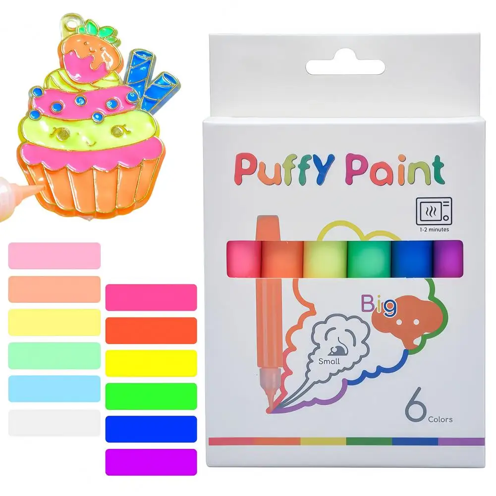 6 Colors Popcorn Pens, 3D Relief Art Pen Heat Activated, Puffy Drawing Pens for DIY Craft Projects, Works on Different Surfaces
