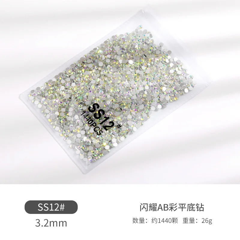 1440Pcs(SS3/SS4/SS6//SS8/SS10/SS12/SS16)Round Crystal Rhinestones AB/Clear Glitter Mini Non-Hot Fix Rhinestones DIY 3D Diamond