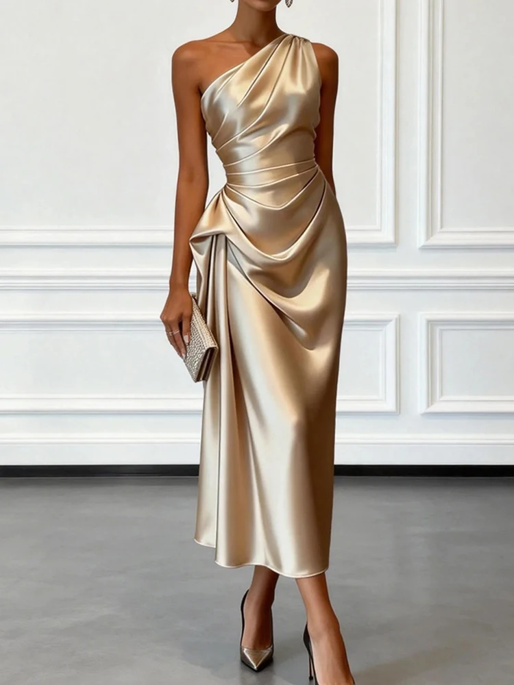 Damen Maxikleid mit schrägem Kragen und Patchwork, ärmellos, schick, für Urlaub, Party, Freizeit, modisch, einfarbig, Sommerkleid, Streetwear, Vestido