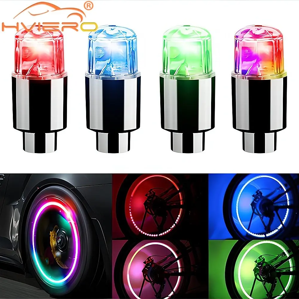 4PCS Wheel Tire LED Color Air Valve Nozzle Bicycle Motorcycle Night Wind Fire Breathing Flash Modification Accessories Hub Lamp