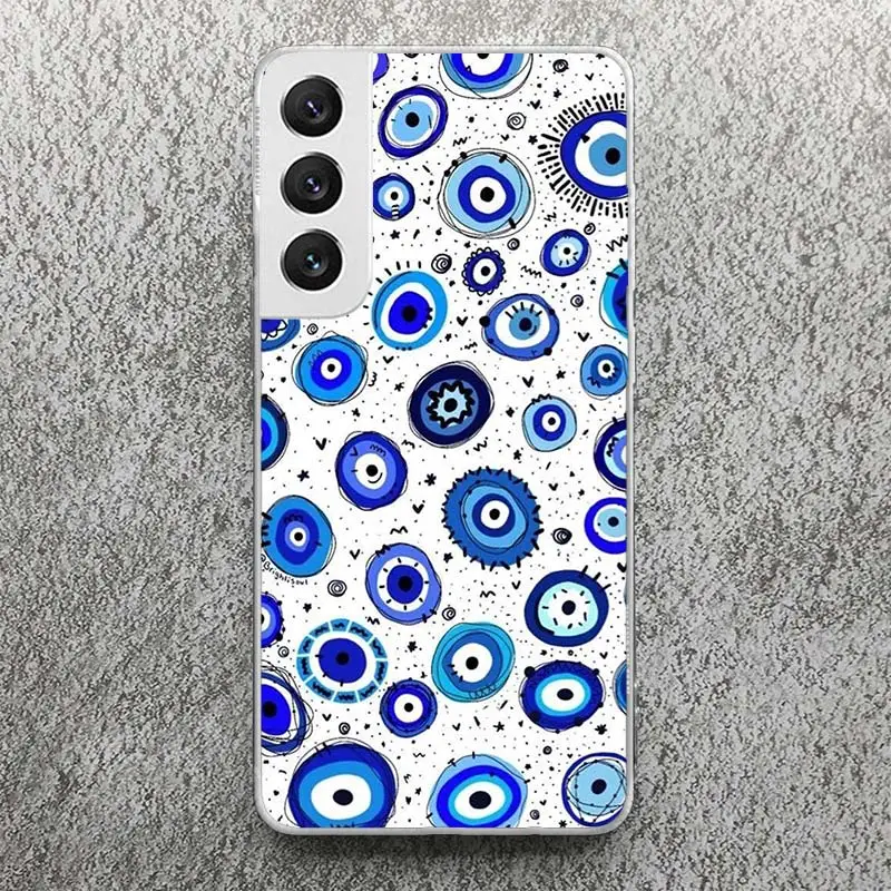 Szczęśliwe niebieskie etui z nadrukiem Evil Eye do Samsung Galaxy S24 S23 S22 Ultra S21 S20 FE S10 Plus obudowa telefonu S9 S8 + wzór S10E