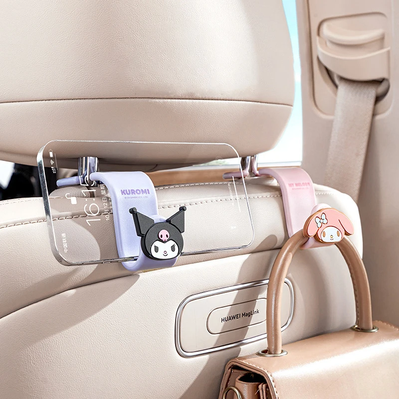 Sanrio Car Hook Chair Back Storage Wear-Resistant Storage Mobile Phone Holder Kuromi Cartoon Car Decorative Accessories Gift