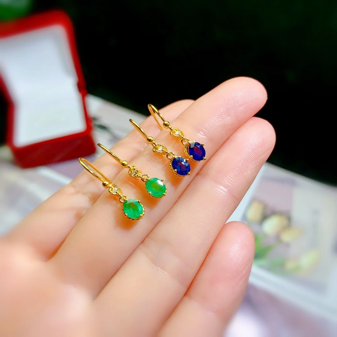 

Natural Emerald sapphire Sterling Silver 925 Earrings Women's Wedding Gems Free Shipping Sterling Certified Jewelry Boutique