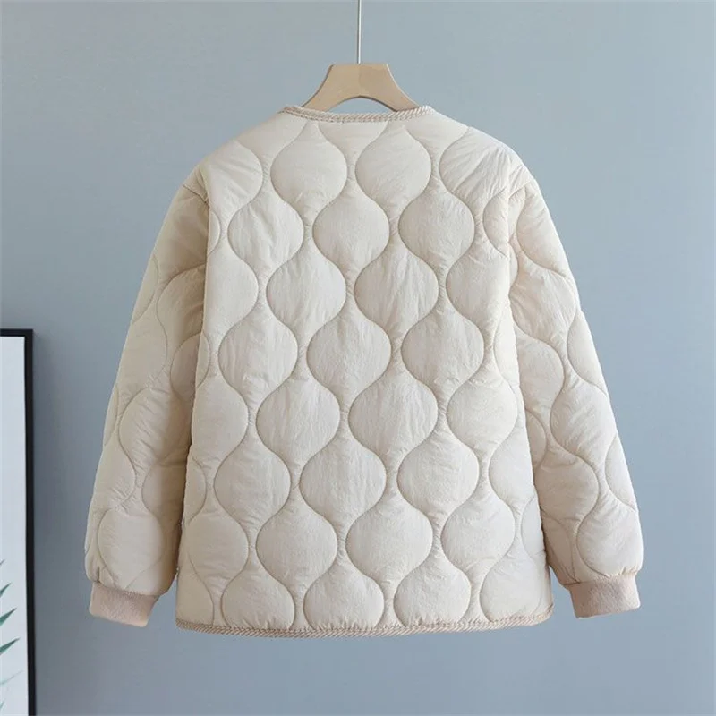 Corduroy retalhos diamante grade jaqueta de algodão feminino outono inverno novo em torno do pescoço solto casaco quente feminino casual curto outwear