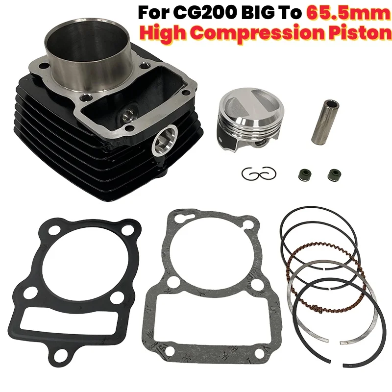 Motorcycle 65.5mm Bore High Compression Piston Cylinder Kit Motor for CG196 CG200 ZJ200 CG ZJ 200 to 250 Veloci Xeverus 200cc