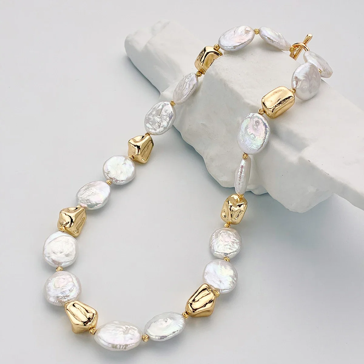 

Baroque Necklace Natural Freshwater Pearl Square Beaded Necklace Fashion Women Girl's Jewelry Accessories Daily Party Gifts