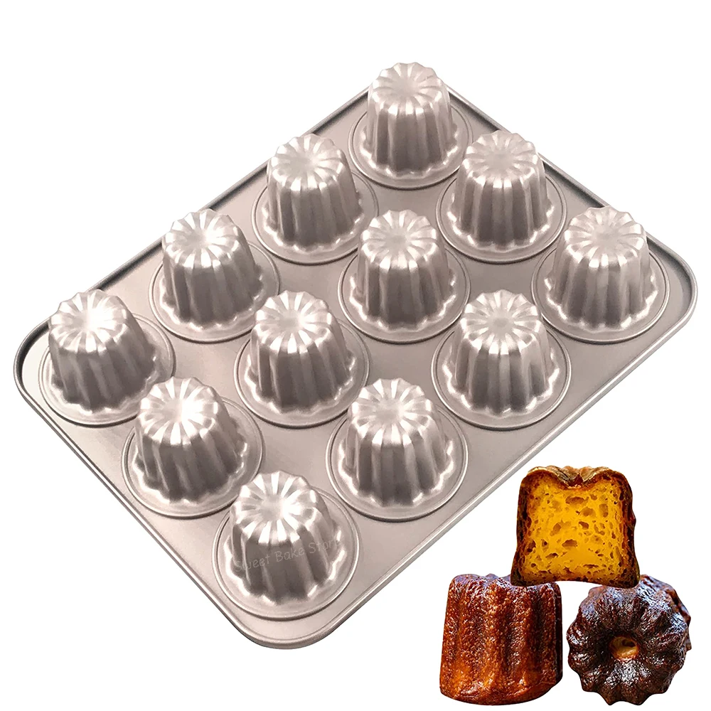 

12-Cavity Cannele Mold, Non-stick Canele Pan, Carbon Steel Canele Cake Traditional Pastry Baking Mould, Muffin Bakeware for Oven