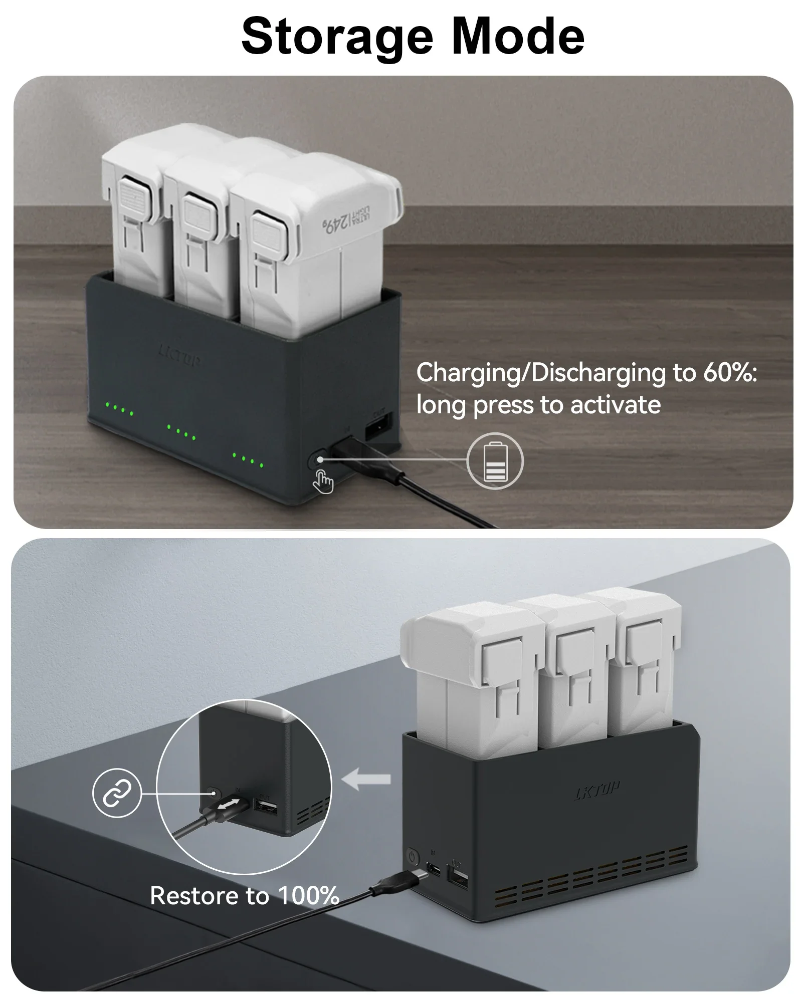 LKTOP Mini 4 Pro/Mini 3 Series 100W Charging Hub Fast Charge LED Alarm Compatible with DJI Mini Series - Image 5