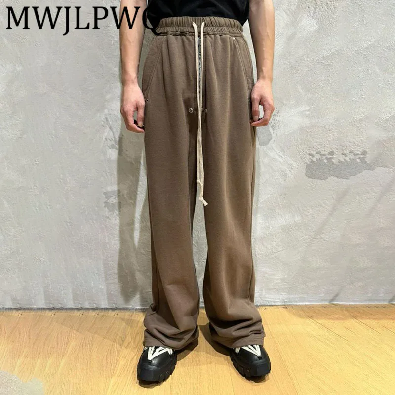 

MWJLPWQ Men's Zipper Design Drawstring Elastic High Waist Loose Wide Leg Floor-Length Sports Pants Autumn Casual Trousers 12392