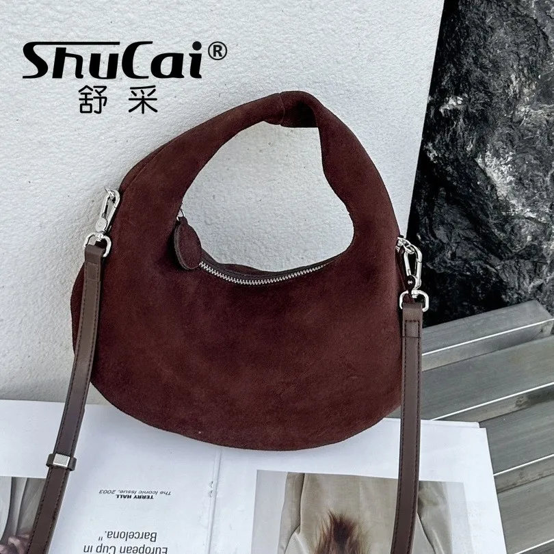 حقيبة يد نسائية فاخرة من جلد الغزال من الدرجة الأصلية حقيبة كتف كروس للسيدات حقيبة هلال نسائية من جلد البقر