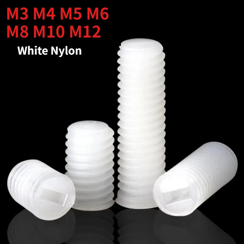 10/20pcs M3 M4 M5 M6 M8 M10 M12 White Nylon Slotted Set Screw Plastic Flat Point Grub Screw Non-Metallic Insulation Fastener