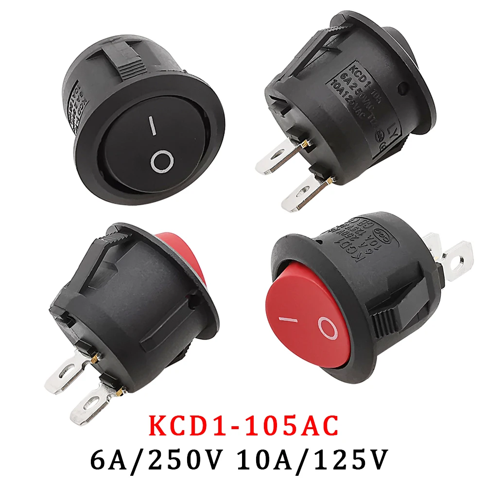 2/5/10Pcs KCD1-105 220V Round Rocker Switch Diameter 20mm 2 Pin ON-OFF Push Button Switch AC 6A/250V 10A/125V Boat Rocker Switch