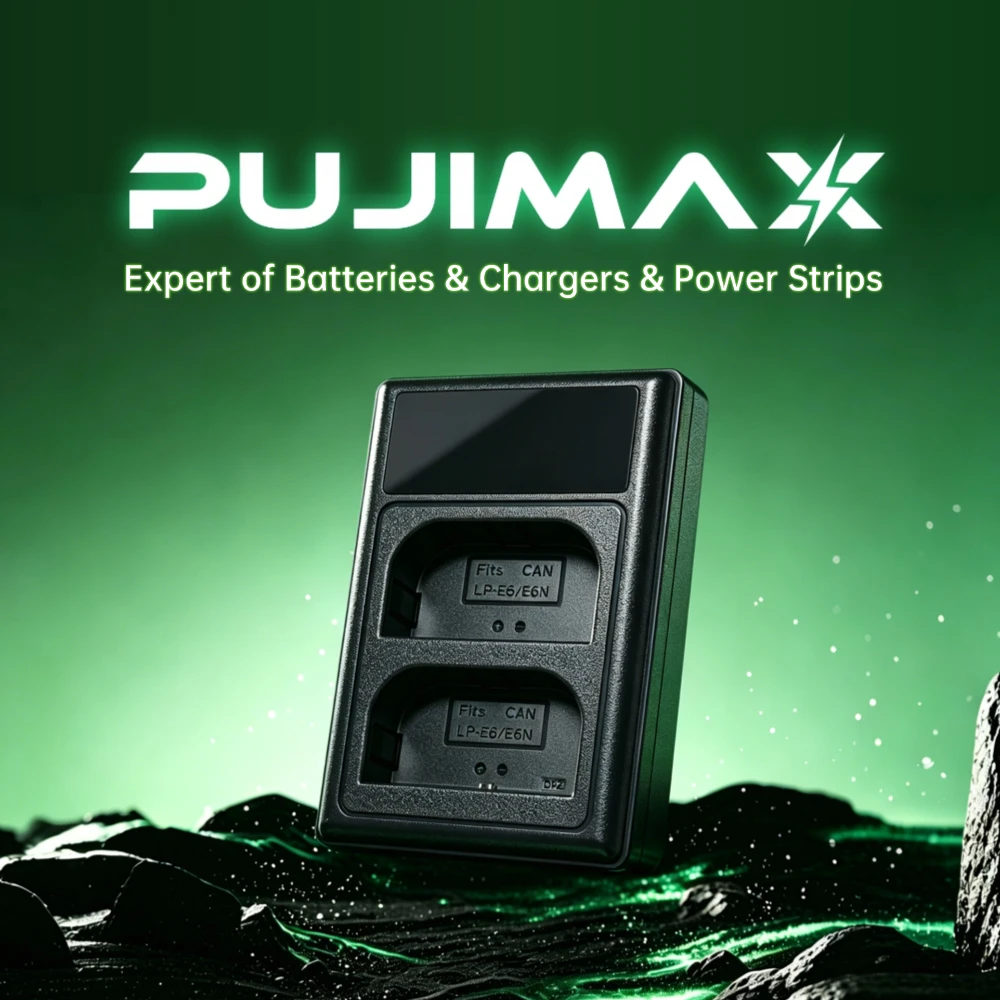 PUJIMAX LP-E6 LP-E6 E6N LCD Dual-slot charger with for Canon EOS 5DS R 5D Mark II 5D Mark III 6D 7D 80D EOS 5DS R Camera view 6