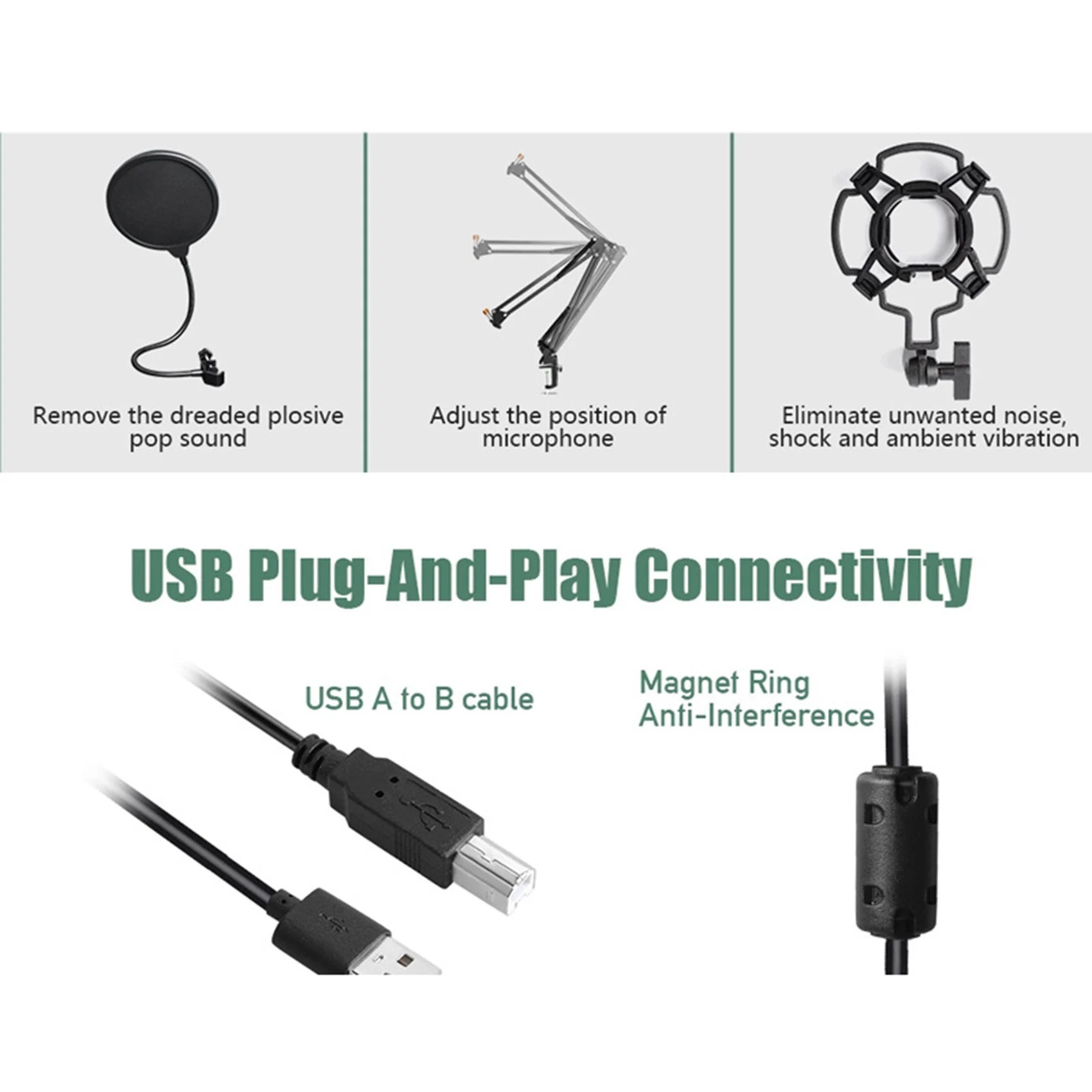 BM800 ตัวเก็บประจุไมโครโฟน 192 Khz/24Bit Professional ไมโครโฟน USB Mic สําหรับแล็ปท็อปคอมพิวเตอร์คาราโอเกะ Tik Tok Youtube