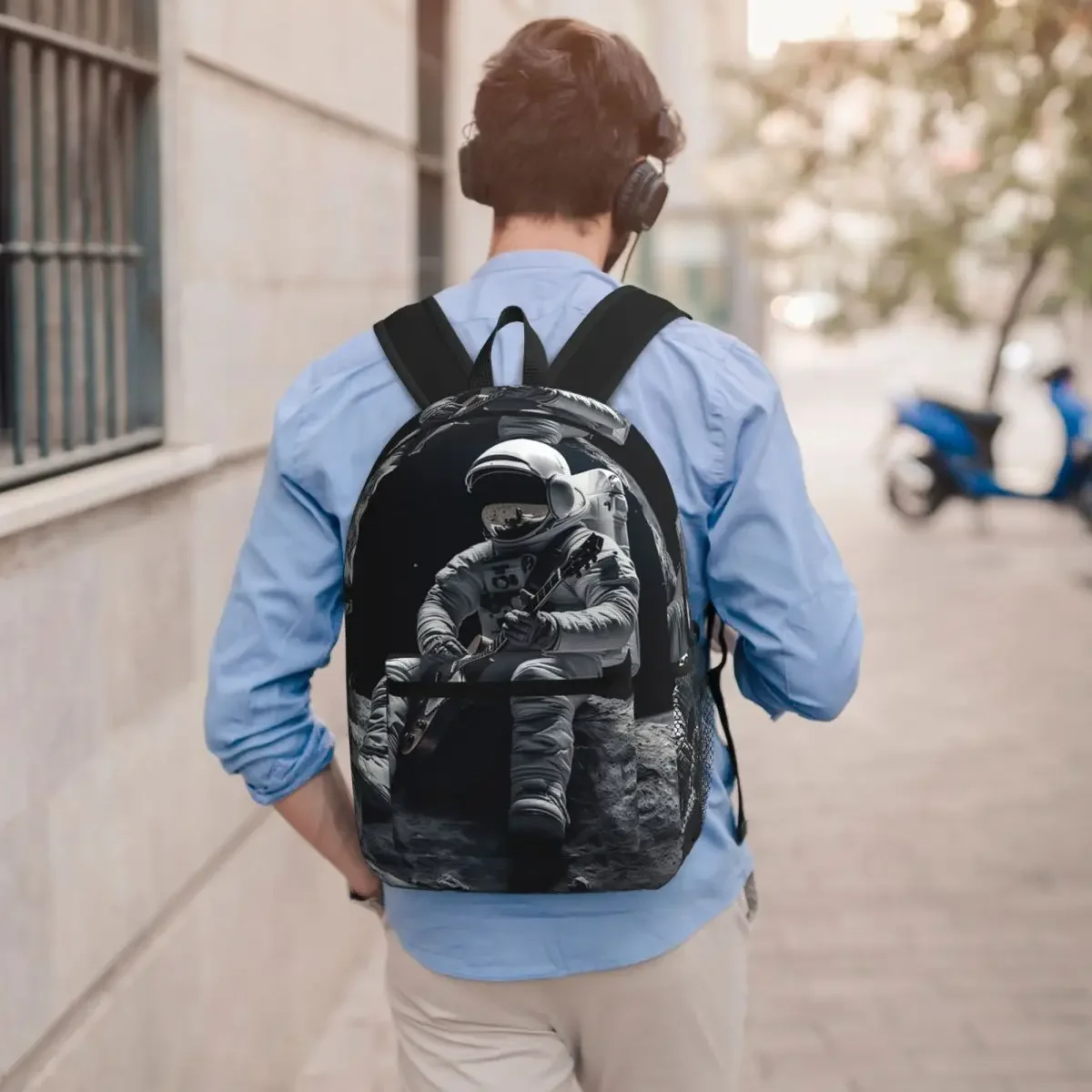 Astronaut Playing Guitar In The Space Student Backpack School Bag Hiking Travel Daypack for Men Women Bookbag Shoulder Bags