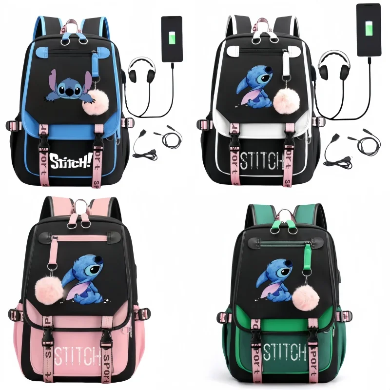 Disney Stitch Mochila Feminina Backpack Usb Charging School Bags Teenage Girls Boys Laptop Back Pack Women Travel Bagpacks