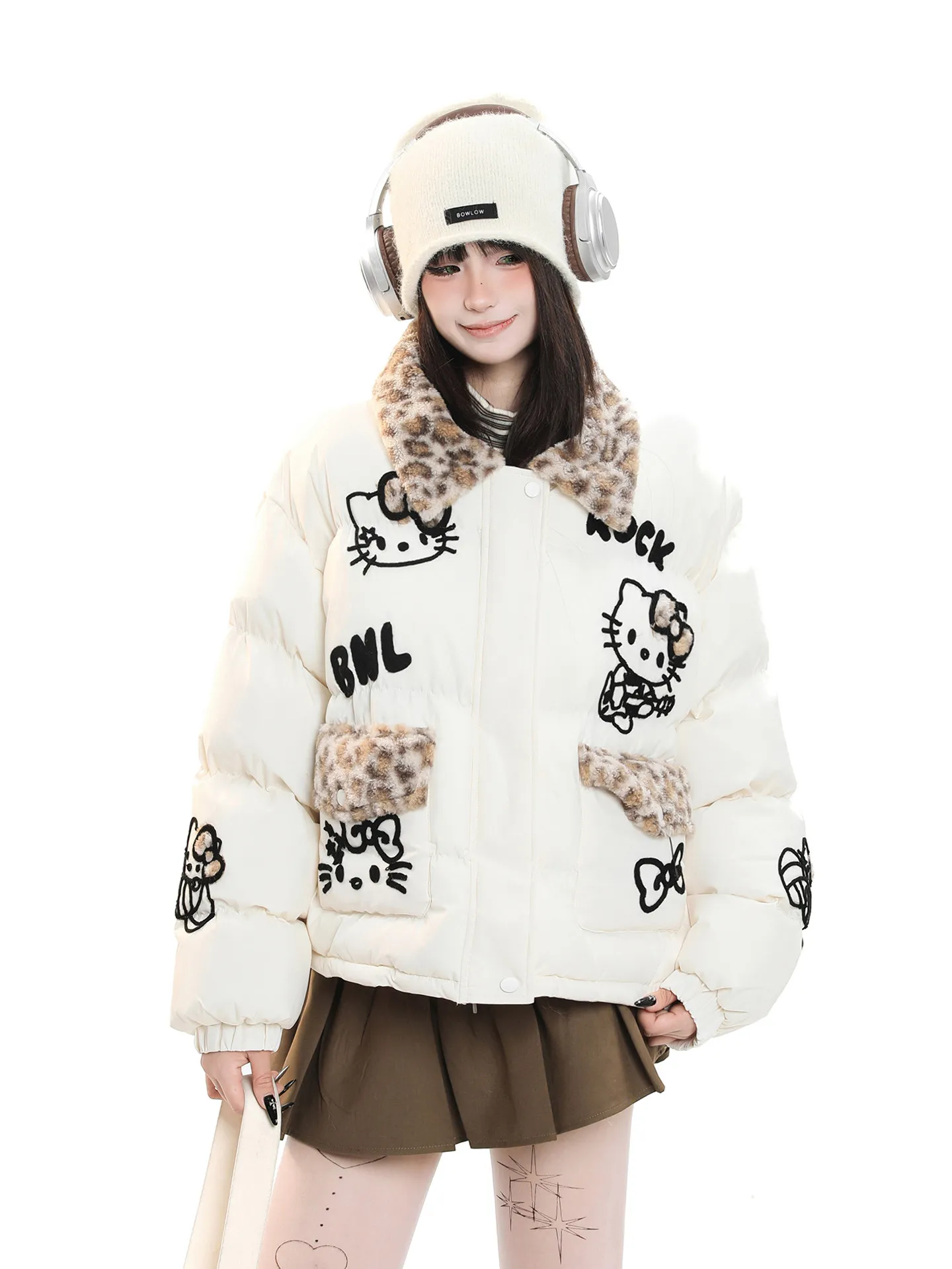 

Korean Sle Cute Cartoon Leopard Print Plu ort Coat Women's Thiened Warm Bread Sle Cotton Jaet Collar Winter Outer...