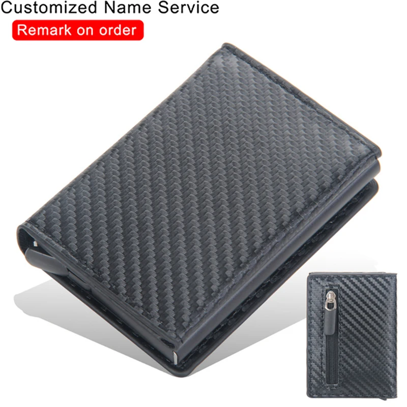 

Custom Engraving Carbon Fiber Rfid Blocking Men Credit Card Holder Leather Wallet Business ID Bank Cardholder Purse Coins Pocket