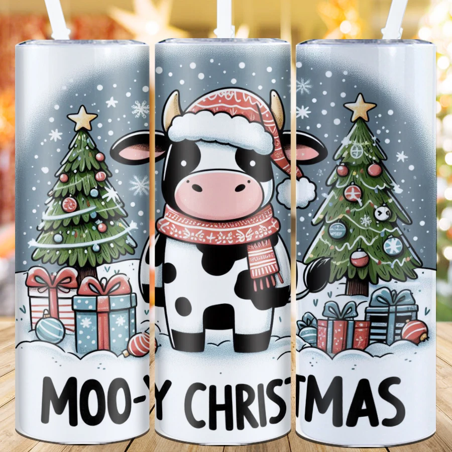 Christmas Water Bottle Straw Lid 1Pc 20oz Stainless Steel Insulated Mugs  3D Print Christmas Milk Cow Tumblers Party Supplies