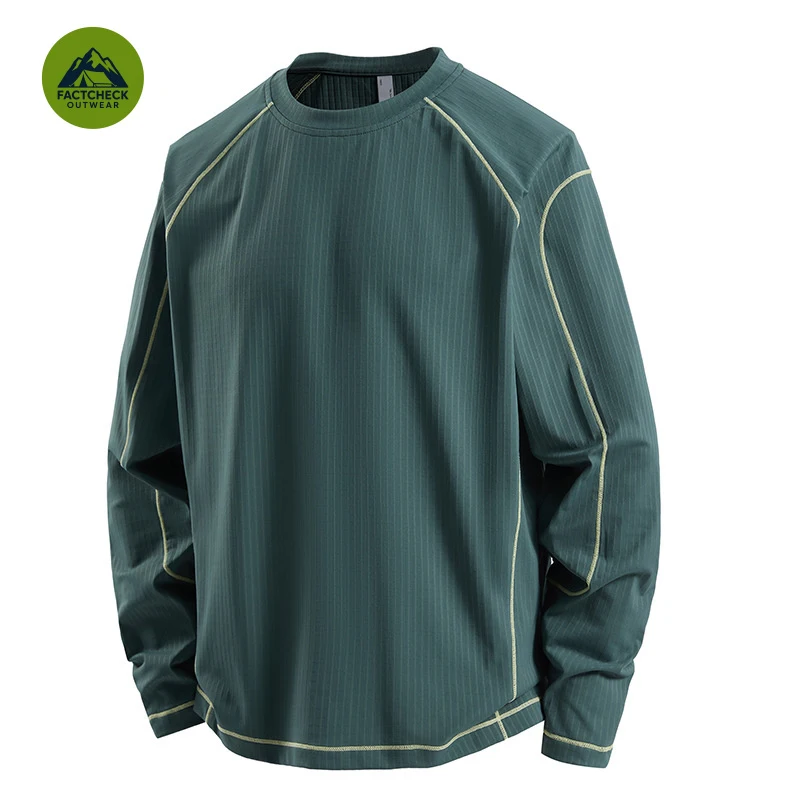 FACTCHECK High Quality EU US Size Men Outdoor Crew Neck Long Sleeve T-Shirt, Color Block, Moisture Wicking Quick Dry Base Layer