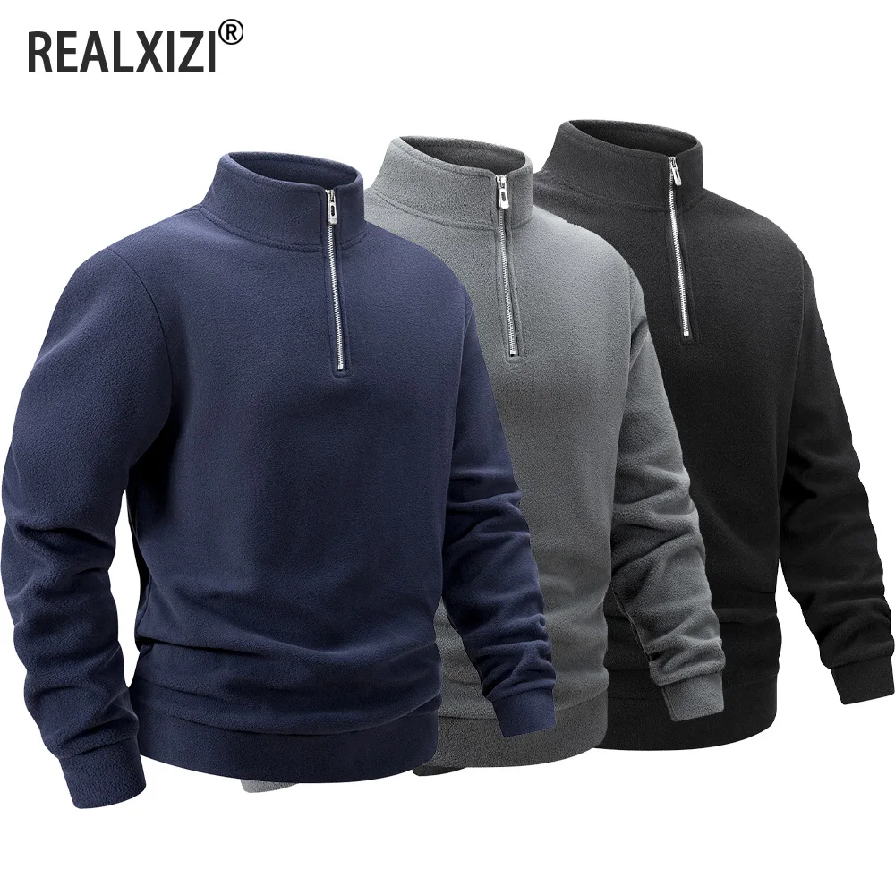 Autumn Winter Warm Pullover Men Casual Fleece Sweatshirts Sweater Male Zip Up Sweatshirt Stand Up Collar Blouse Tops Men Clothes