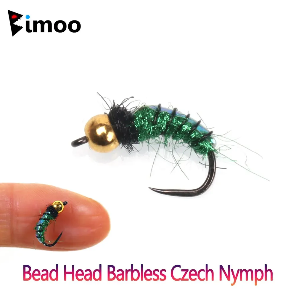 Bimoo 6PCS #14 Brass Bead Head Barbless Czech Nymph Flash Back Caddis Nymph Pupa Wet Fly For Trout Grayling Fishing Lures