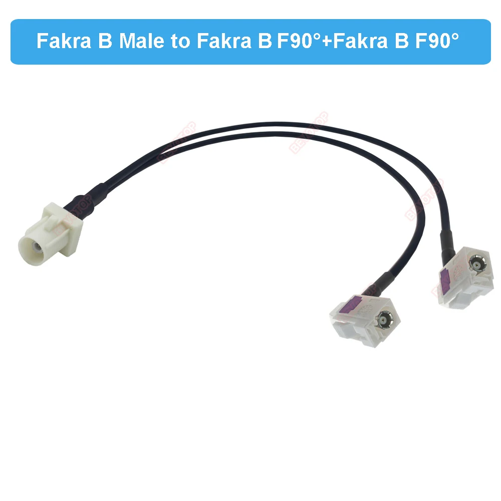 White Fakra B Male Plug to 2 Fakra B Female Jack  1 to 2 Y Type Splitter Navigation GPS Antenna Extension Cord RF Coaxial Cable