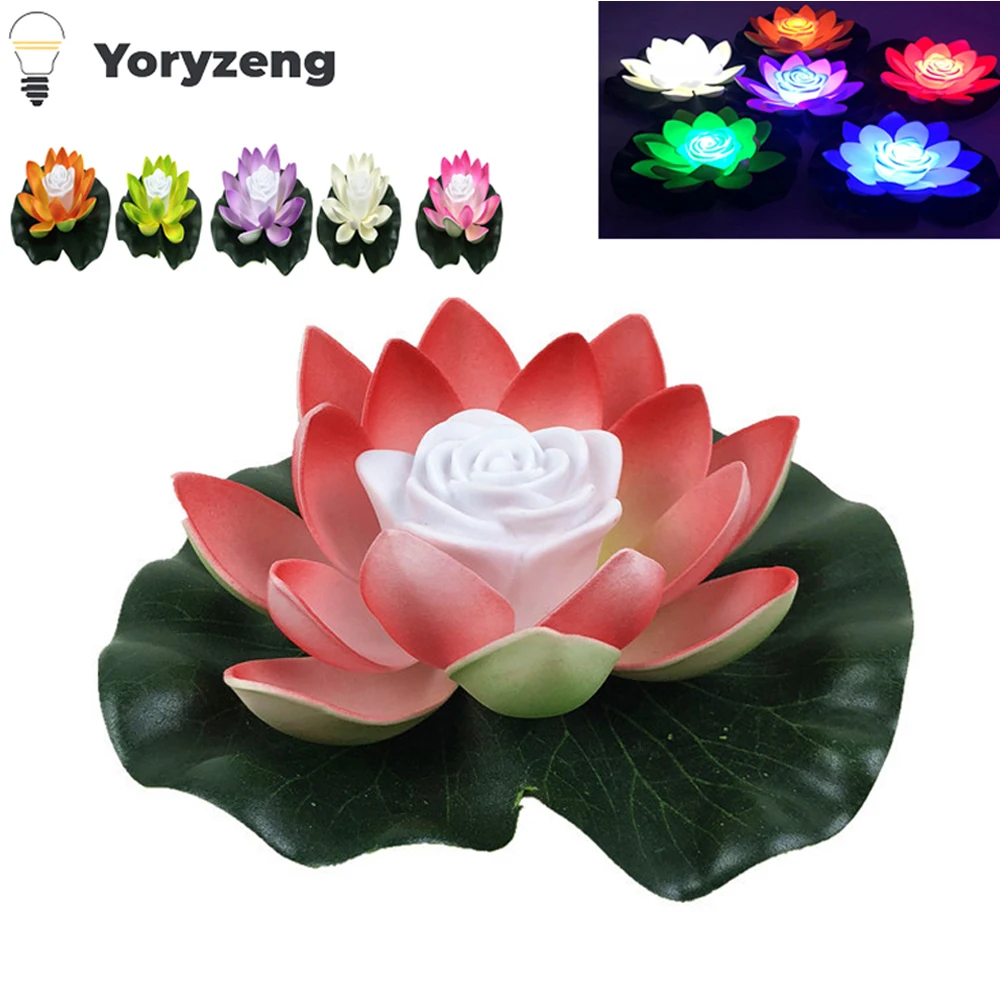 

Battery Power 18cm LED Floating Lotus Flower Artifical Night Light For Outdoor Pond Pool Garden Landscape Lamp Gradient Decor