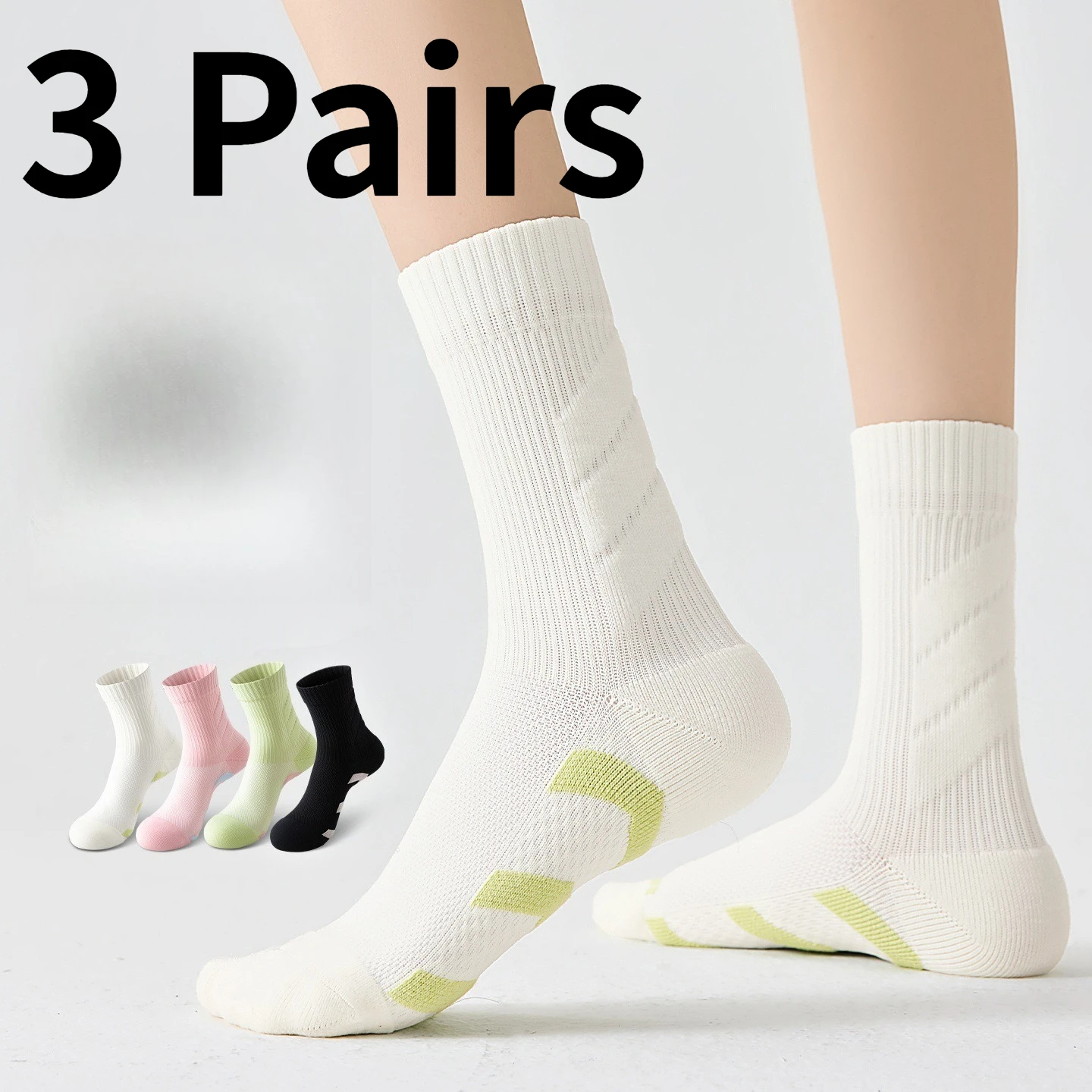 

1/3 Pairs Women Mid Calf Sports Socks Terry Sole Thickened Shock Absorbing Socks for Cycling Running Skipping Badminton Tennis