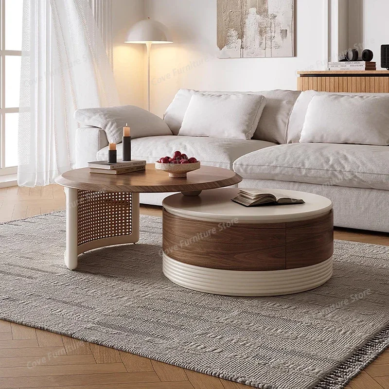 

Antique Wood Coffee Table Adjustable Nordic Storage Aesthetic Bedroom Side Table Living Room Round Mesa Auxiliar Home Furniture