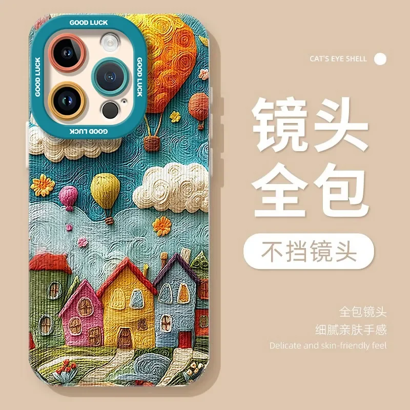 

for iPhone 15 16Pro Max case 14 13 pro Casing 12promax 11 Phone Cases Cute house balloon town cartoon pattern soft cover