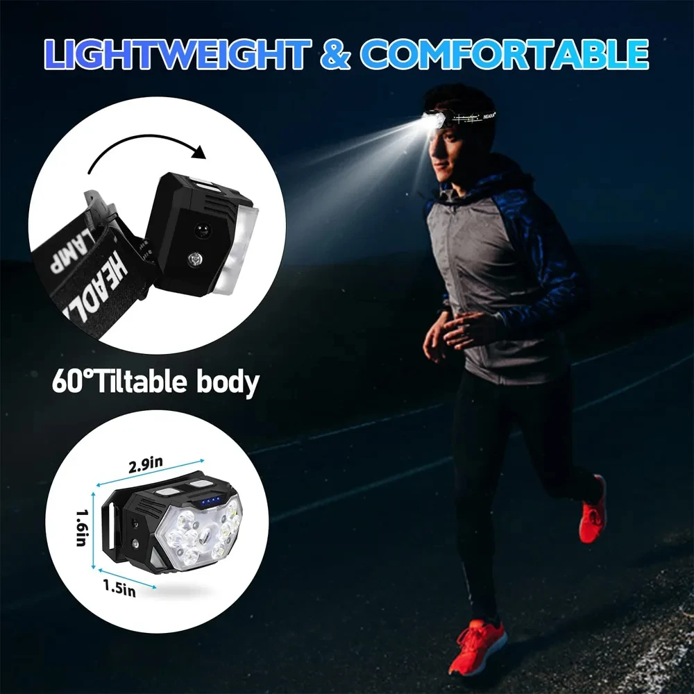 9 LED Strong Light Headlamp USB Rechageable Motion Sensor Headlight Portable Fishing Camping Outdoor Head Lamp Work Flashlight