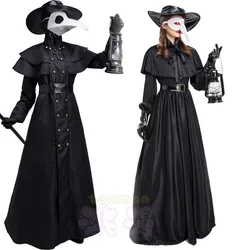 Carnival Halloween Black Couples Plague Doctor Adult Cosplay Costume Middle Ages War Nurse Bird Beak Playsuit Wizard Dress Up