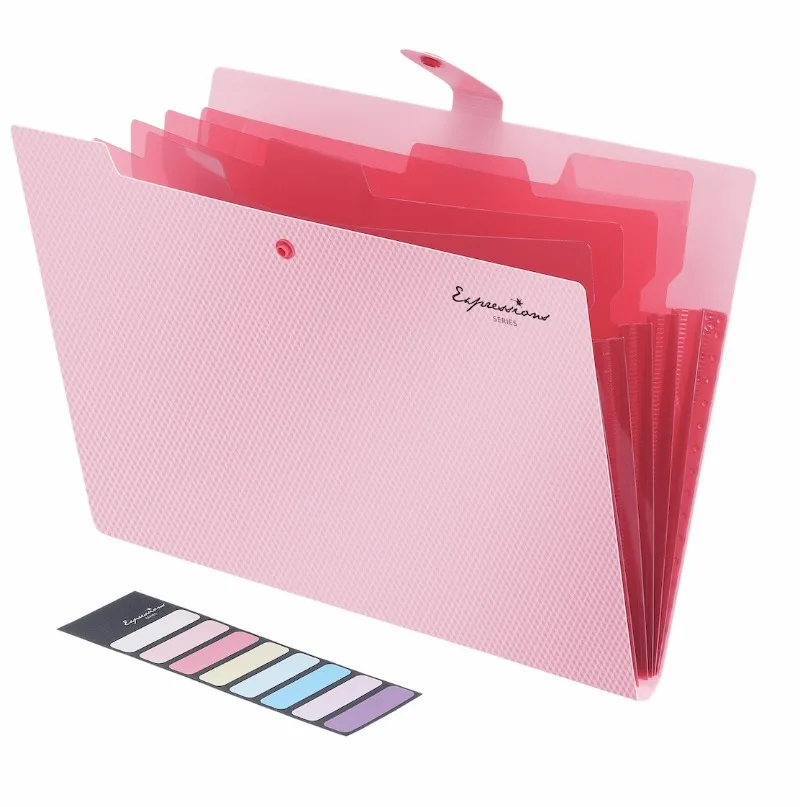 5 Pocket A4 Size Document Folders Accordion Folder File Organization Plastic Pouch with Snap Button WJJ06